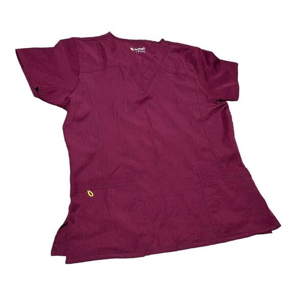 Wonderwink Four Stretch Scrub Shirt Large Wine Women's Burgundy Pockets Nursing - Picture 1 of 8